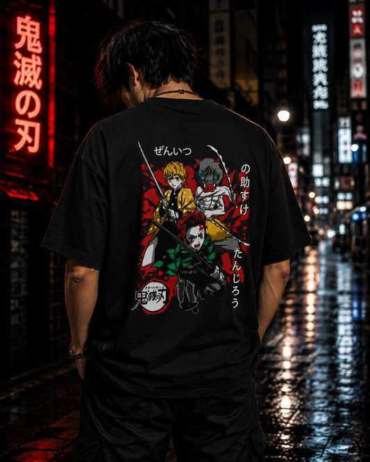 Demon Slayer Tanjiro, Zenitsu & Nezuko | 240 GSM Oversized T-Shirt