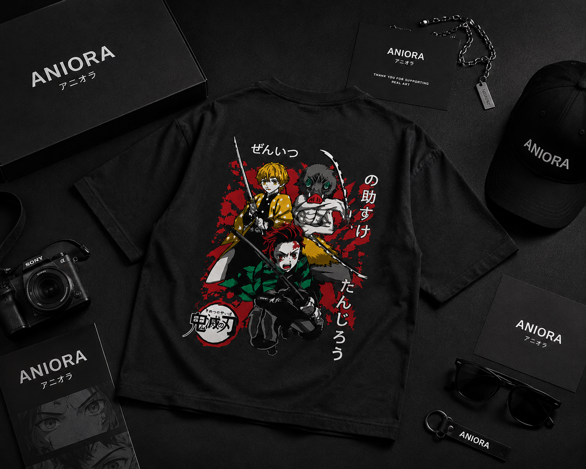 Demon Slayer Tanjiro, Zenitsu & Nezuko | 240 GSM Oversized T-Shirt