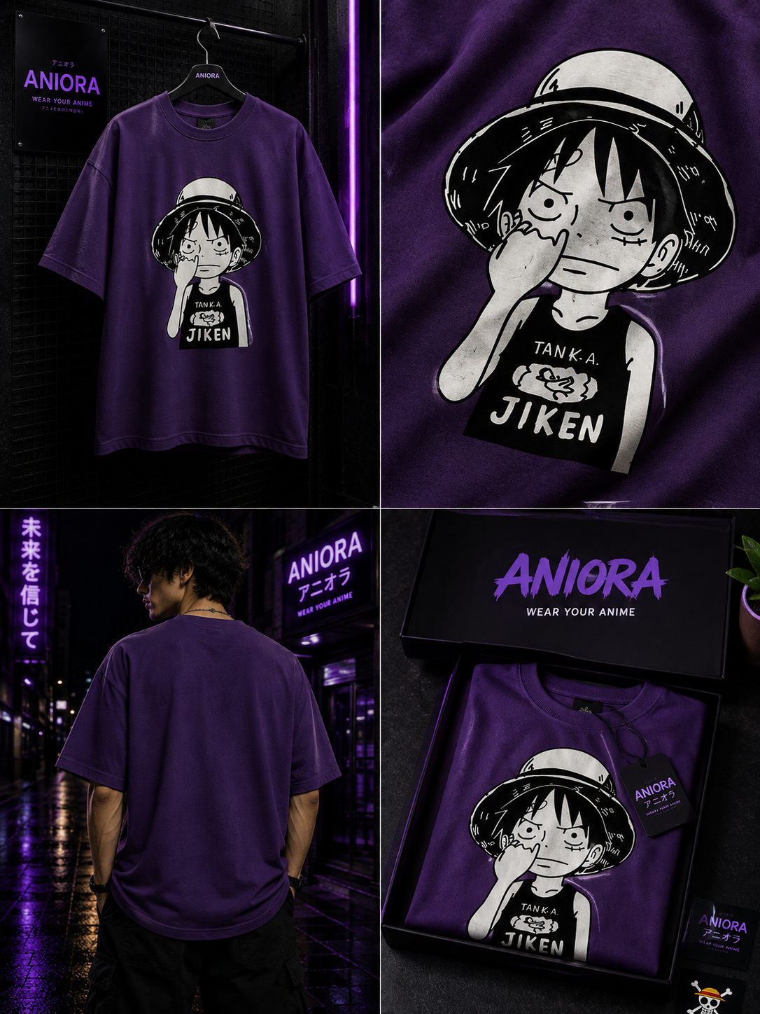 Luffy One Piece Purple Oversized T-Shirt – Manga Anime Graphic Tee
