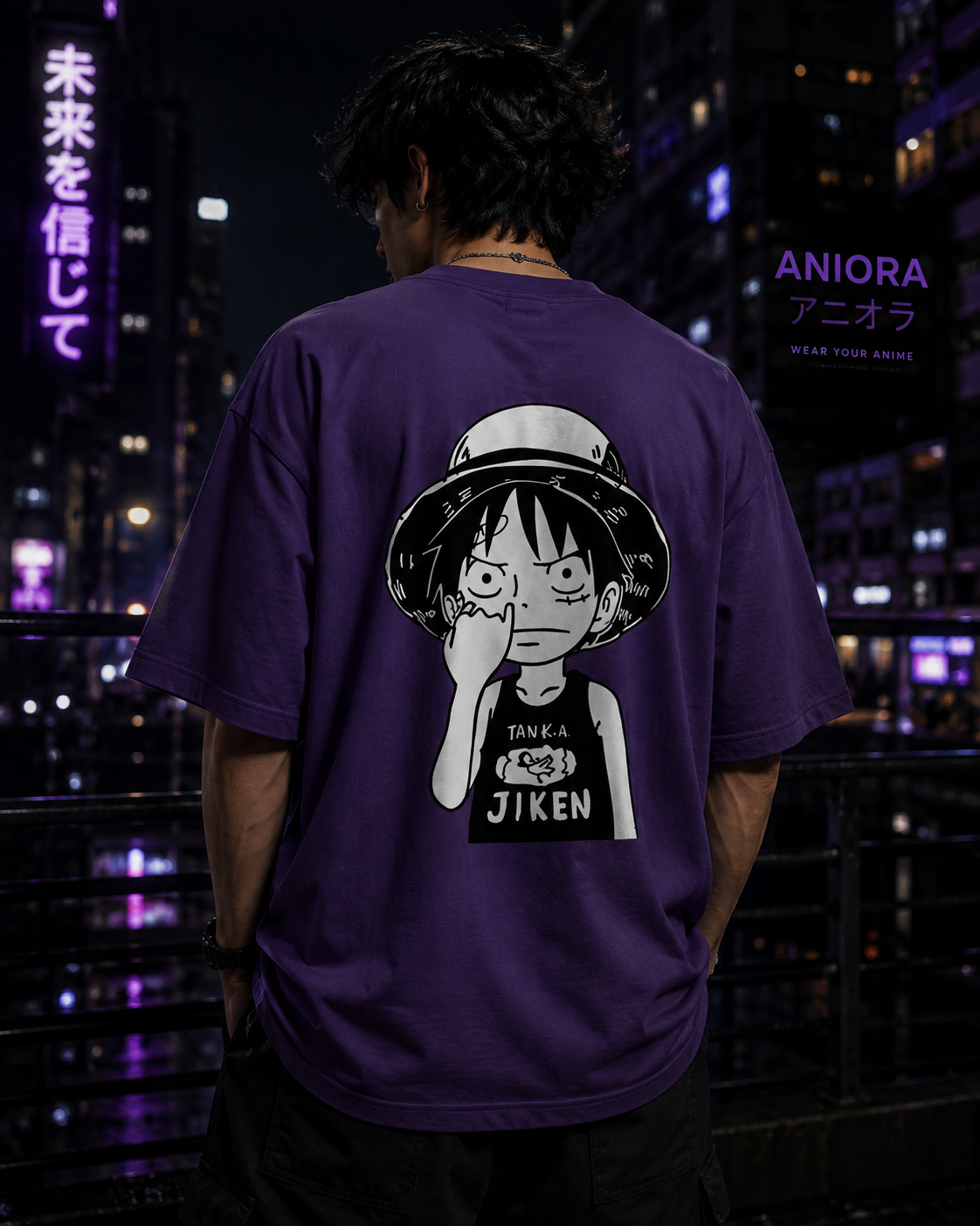 Luffy One Piece Purple Oversized T-Shirt – Manga Anime Graphic Tee