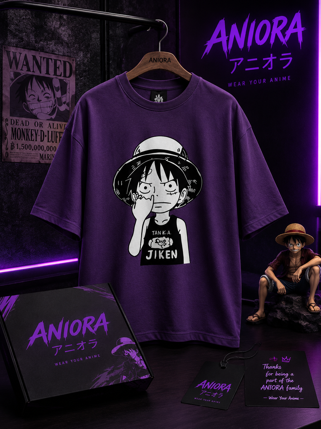 Luffy One Piece Purple Oversized T-Shirt – Manga Anime Graphic Tee