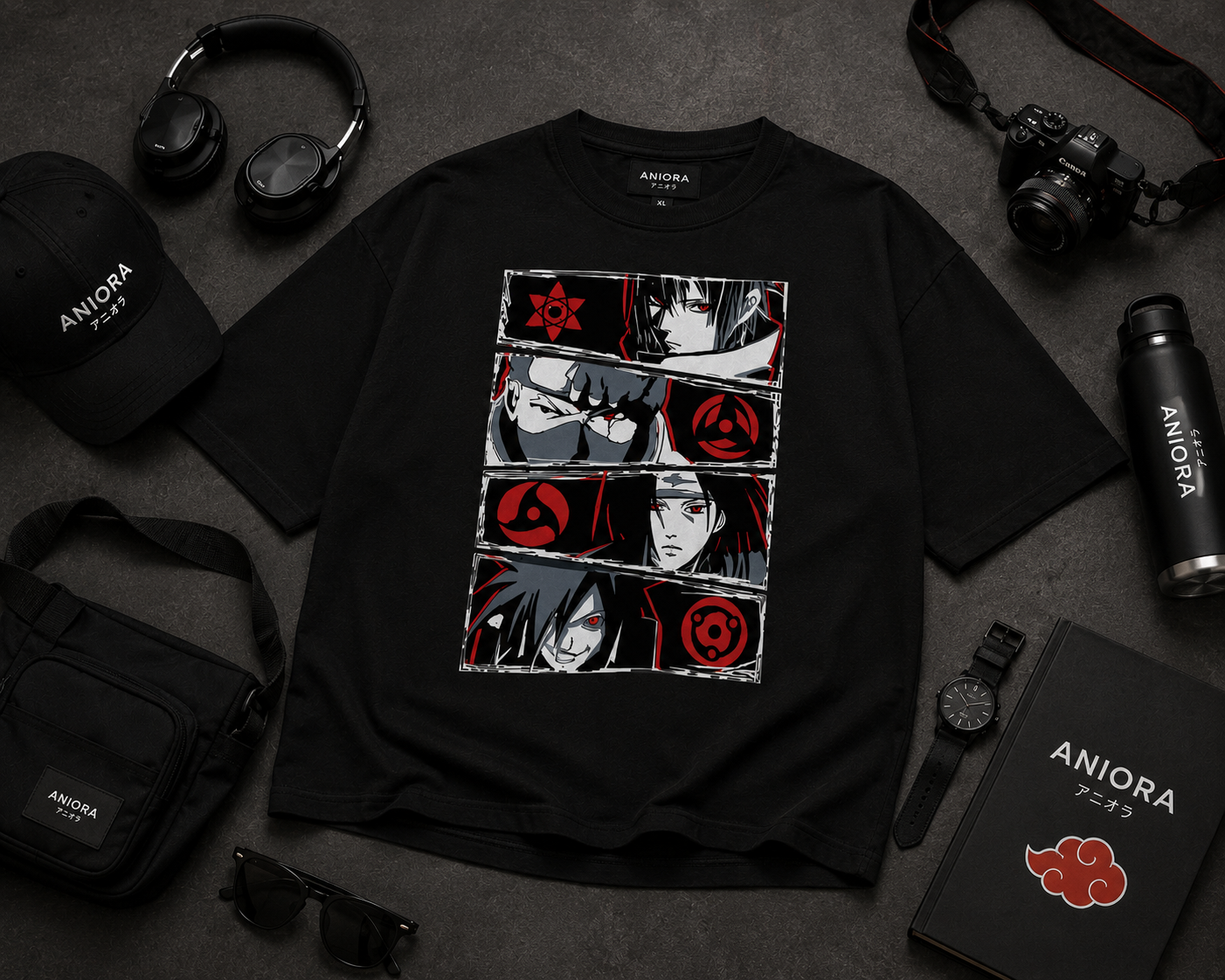 Akatsuki Shinobi Anime Oversized T-Shirt – Red & Black
